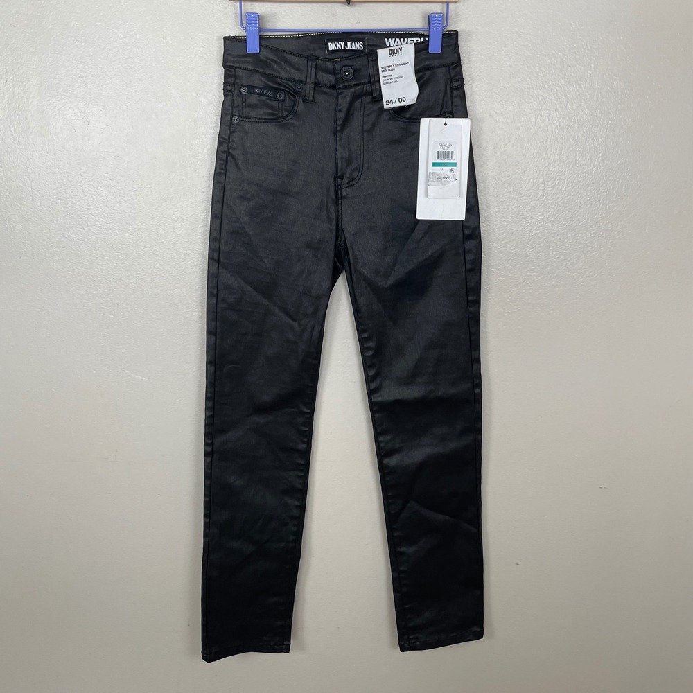 DKNY Jeans Women's 24 Waverly‎ Straight Leg Black Coated High Rise E3JK7780 NEW